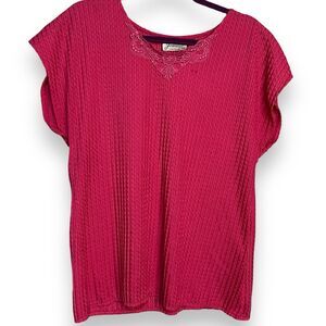 Joanna Cap Sleeve Blouse Women's Large Pink Vintage Lace Barbiecore Boho Casual